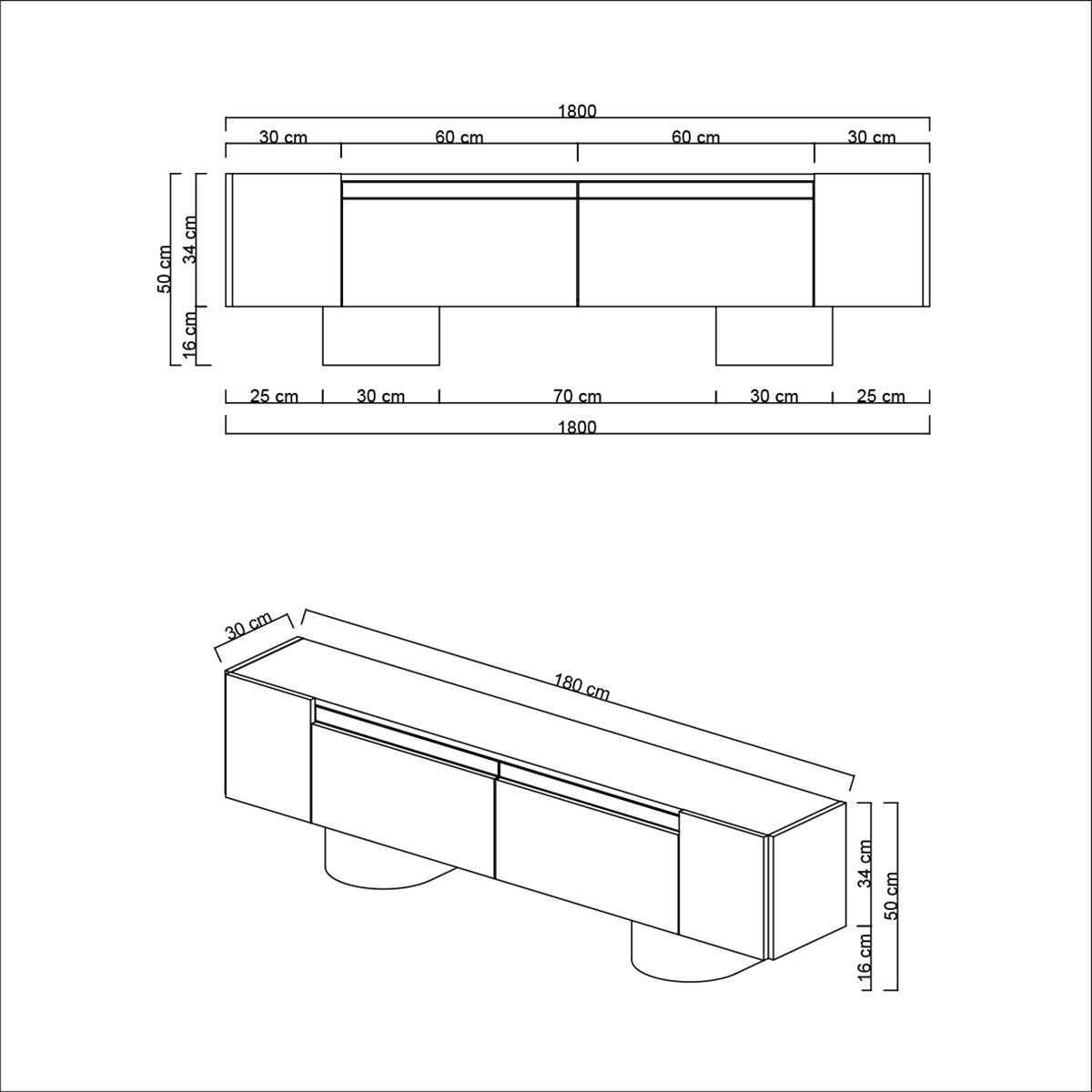 TV Meubels - TV Meubel Wit Bohem 180x50x30 - Zilver Frame - Dimehouse