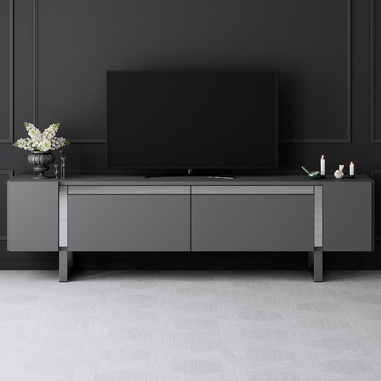 TV Meubels - TV Meubel Antraciet Yildiz 180x50x30 - Zilver Frame - Dimehouse