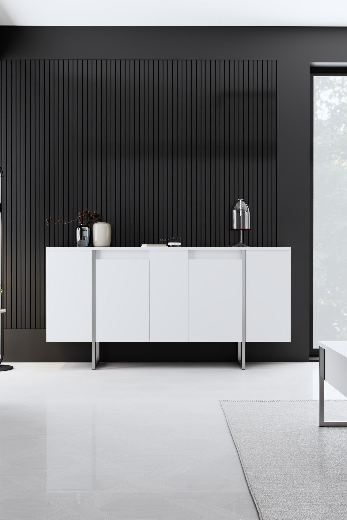Dressoirs - Modern Dressoir Wit Luxe 160x80x35 - Zilver Frame - Dimehouse
