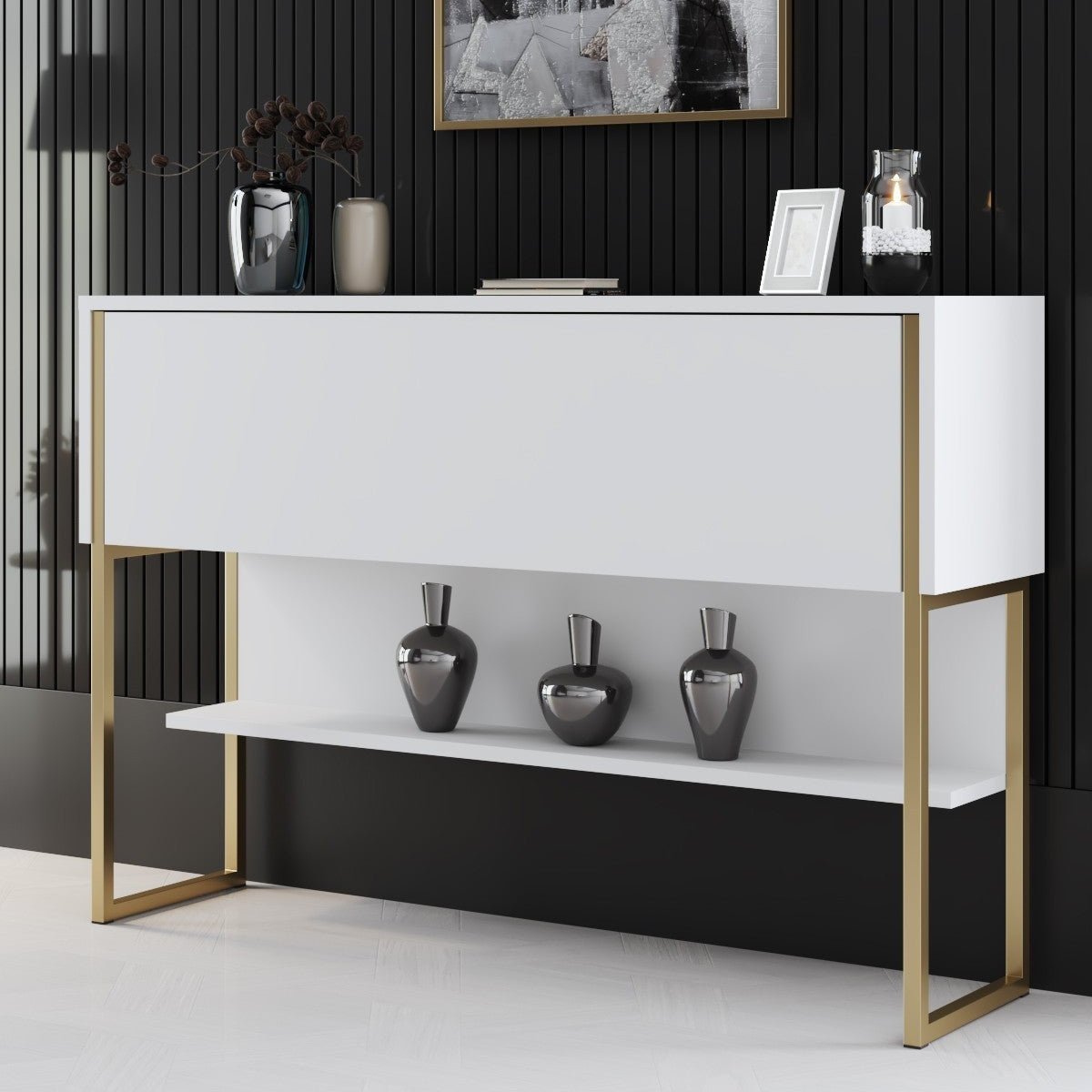 Moderne skænk Hvid Luksus 120x80x30 - Guldramme - Et rum