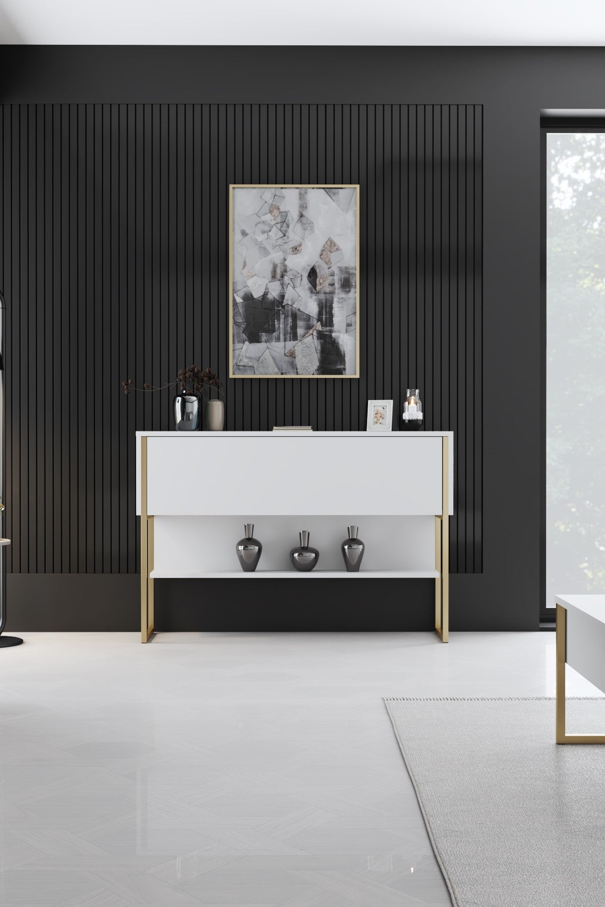 Moderne skænk Hvid Luksus 120x80x30 - Guldramme - Et rum