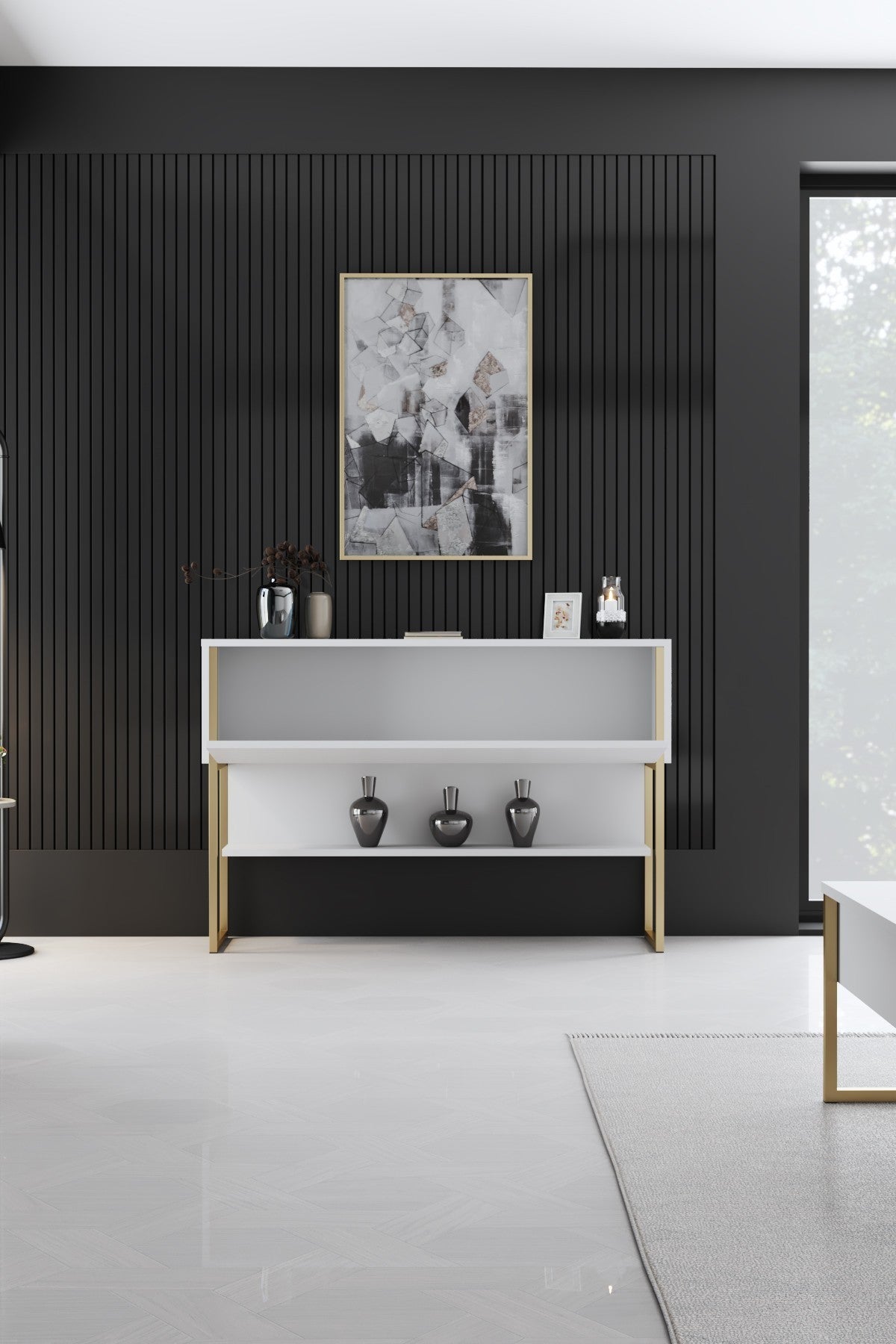 Moderne skænk Hvid Luksus 120x80x30 - Guldramme - Et rum