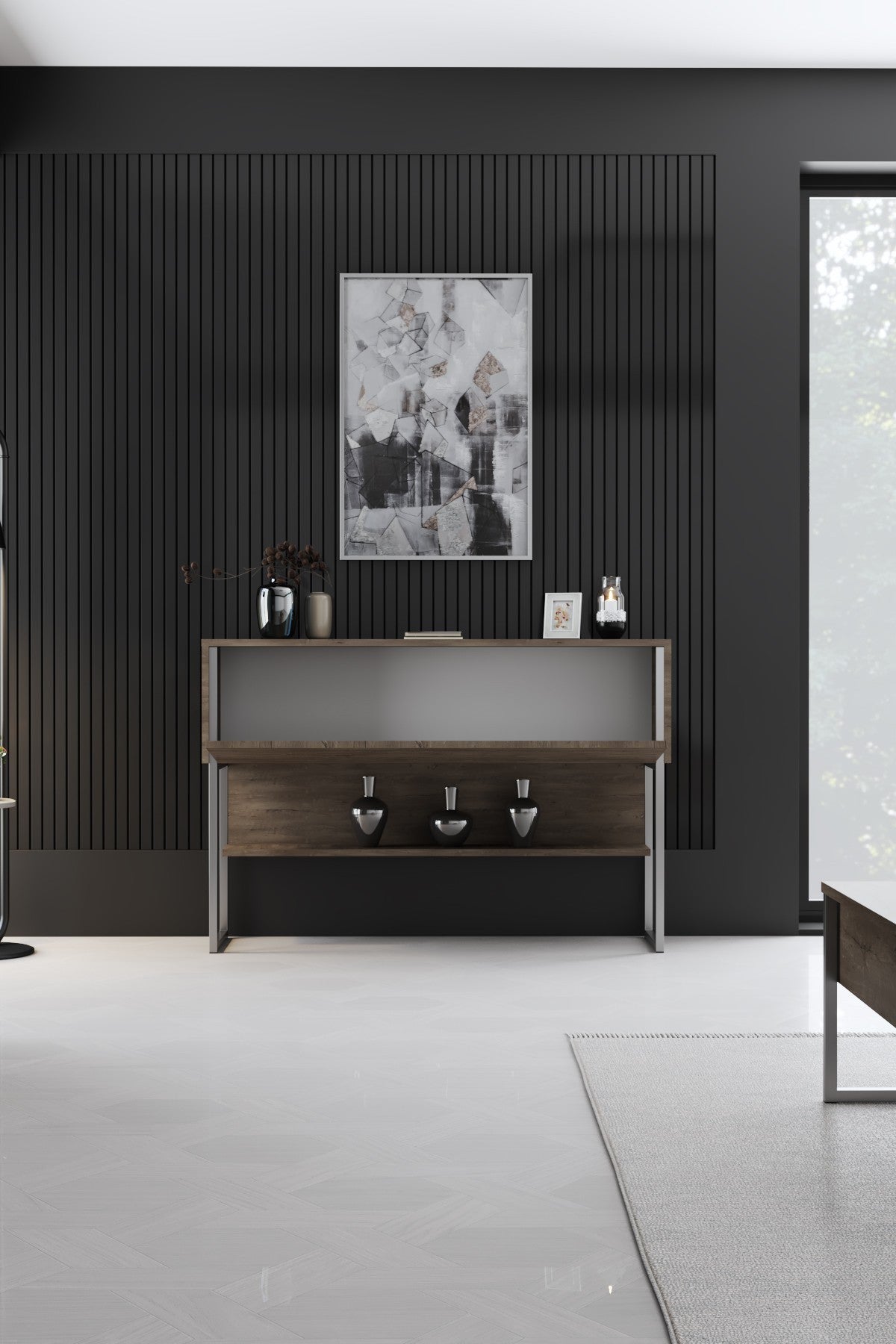Dressoirs - Modern Dressoir Walnoot Luxe 120x80x30 - Zilver Frame - Eén Vak - Dimehouse