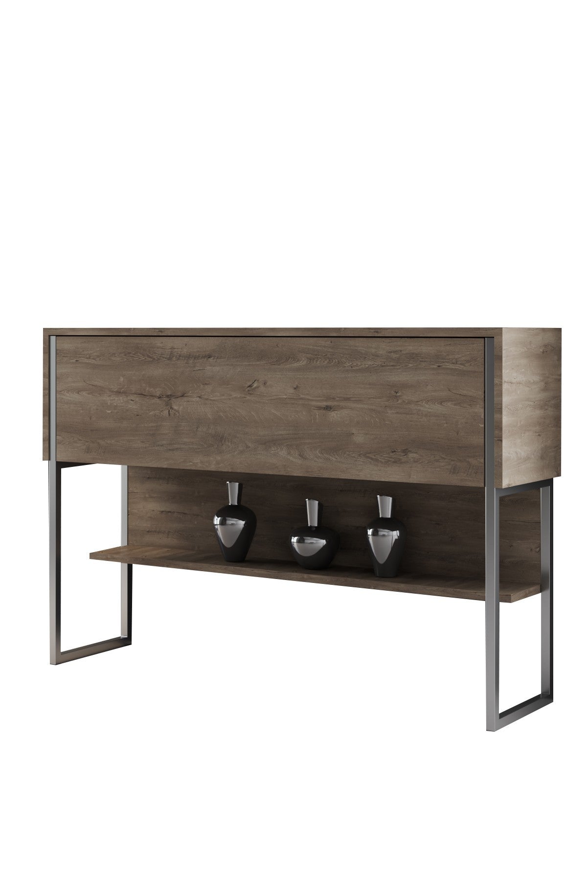 Dressoirs - Modern Dressoir Walnoot Luxe 120x80x30 - Zilver Frame - Eén Vak - Dimehouse
