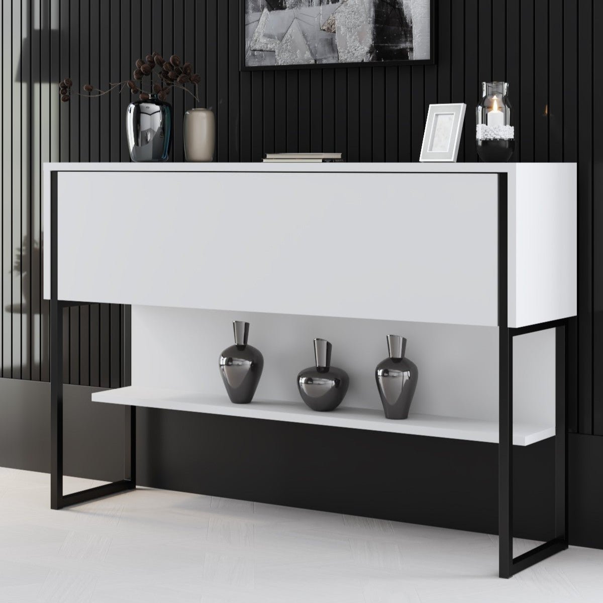 Moderne skænk Hvid Luksus 120x80x30 - Sort Stel - Et rum