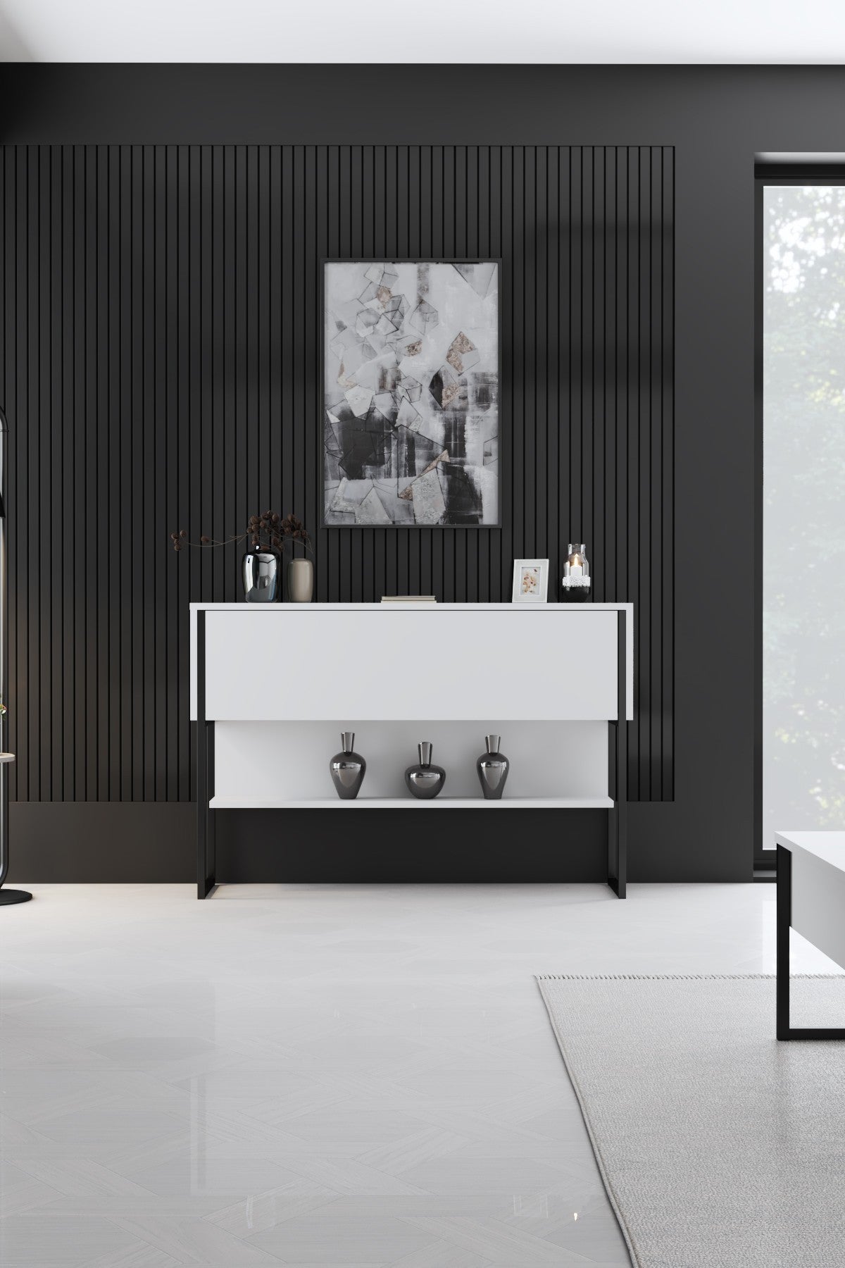 Moderne skænk Hvid Luksus 120x80x30 - Sort Stel - Et rum
