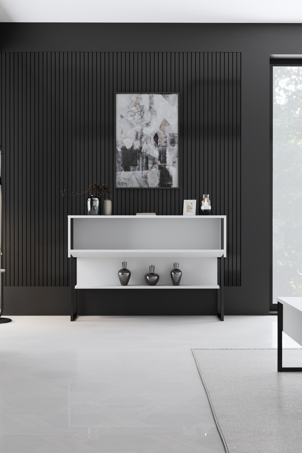 Moderne skænk Hvid Luksus 120x80x30 - Sort Stel - Et rum