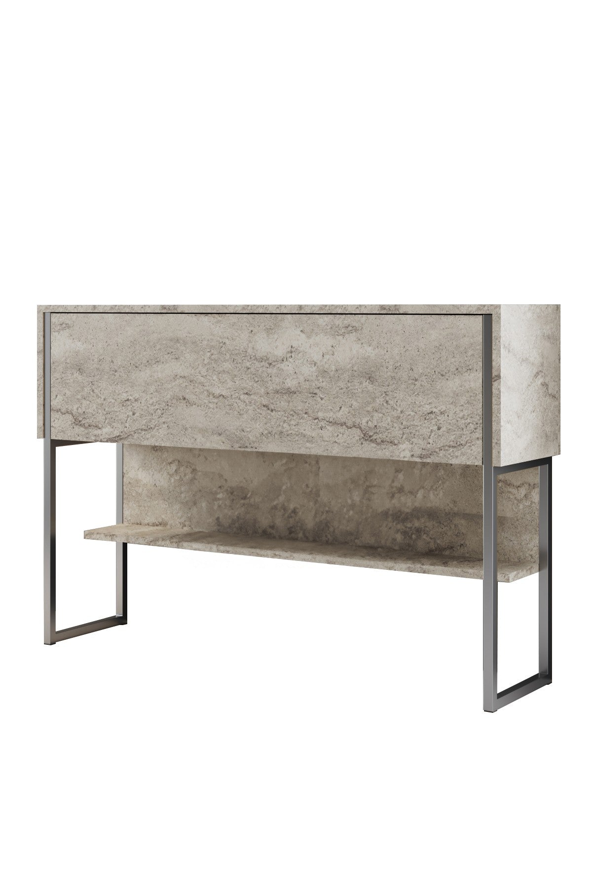 Dressoirs - Modern Dressoir Travertin Luxe 120x80x30 - Zilver Frame - Eén Vak - Dimehouse