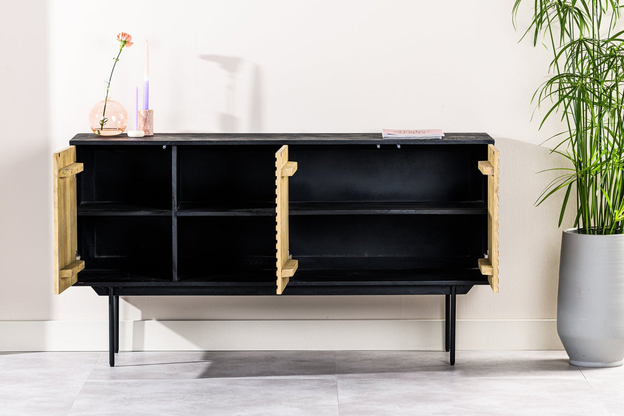 Dressoirs - Dressoir Manu mangohout zwart naturel 160x40x86 cm - Dimehouse