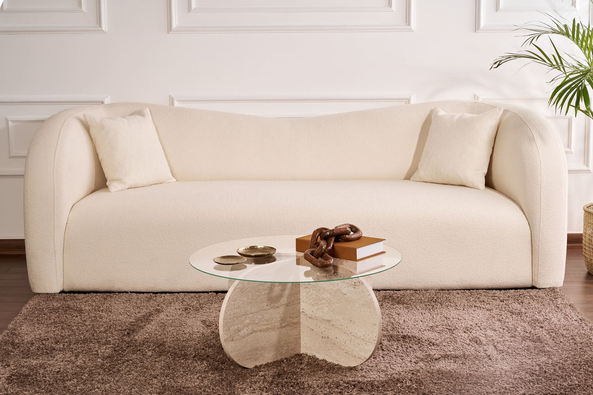 Salontabel Aris Rund 75 cm Glas - Travertin Understel