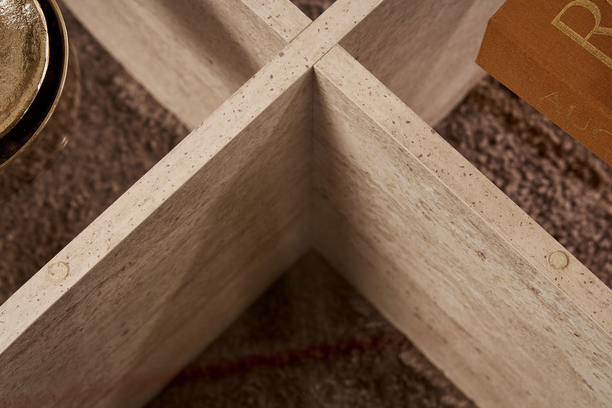 Salontabel Aris Rund 75 cm Glas - Travertin Understel