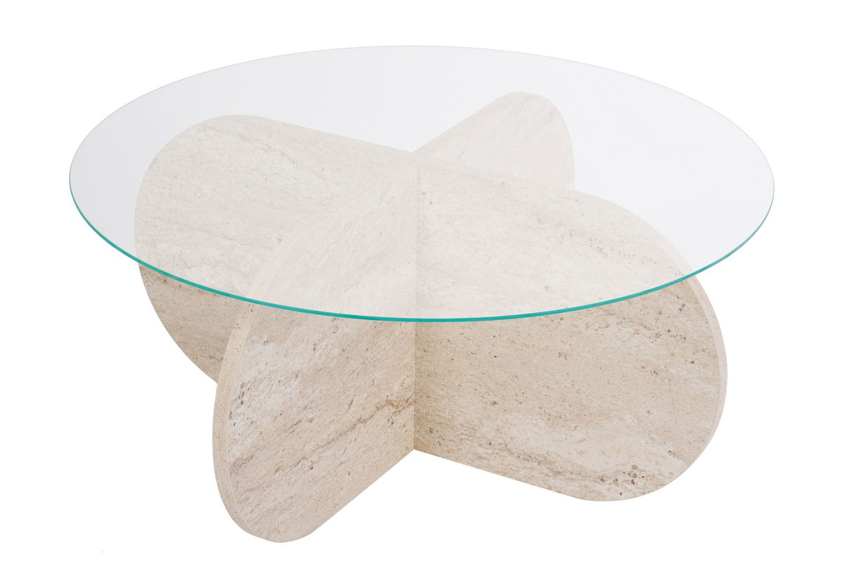 Rundt sofabord Aris travertin melamin og gennemsigtigt glas 75 cm