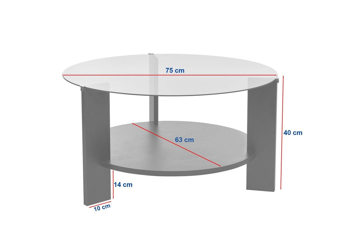 Rundt sofabord eg melamin transparent glas Ø75 cm - Cairo