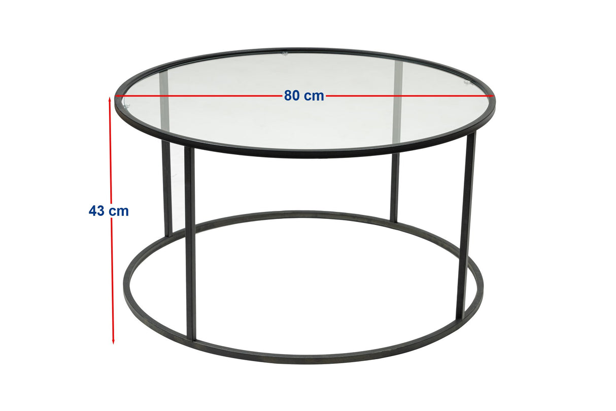 Salontafel Glas Rond zwart metaal - 80 cm - Barlin