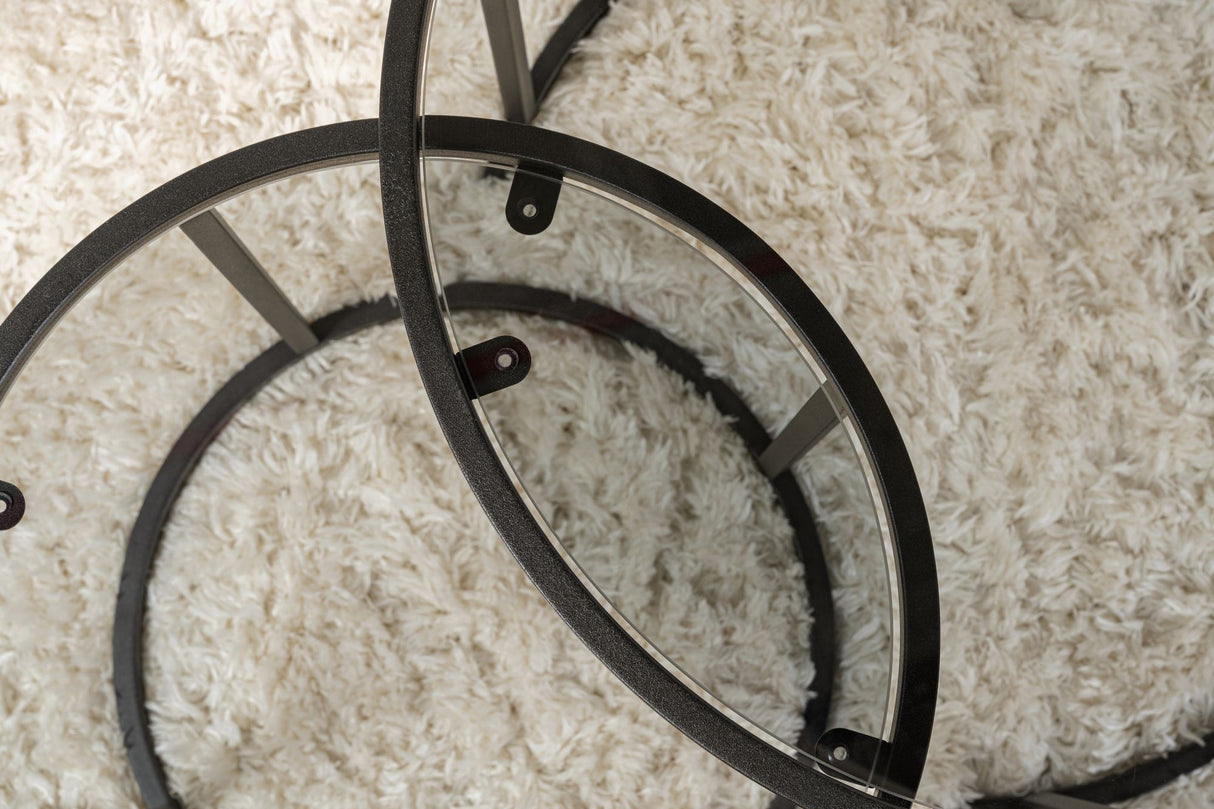 Sofabordssæt af 2 Runde Glas - Sort Ramme - 60, 42 cm