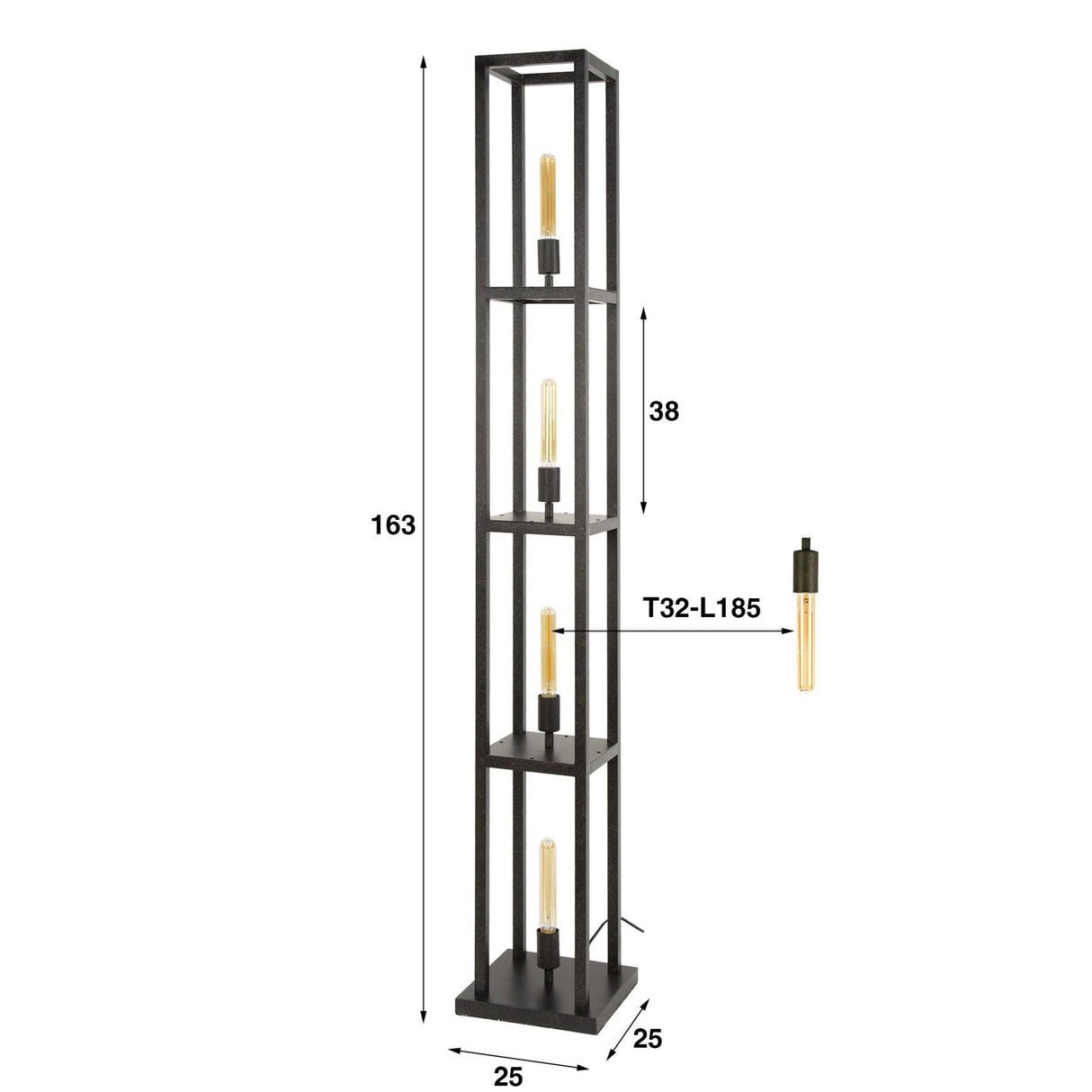 Industriel gulvlampe Ardon 4-lys - Sort metal
