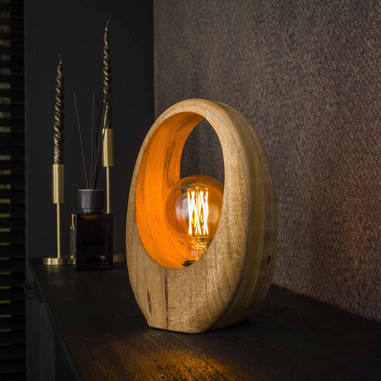 Bordlampe økologisk Brenn mangotræ 30 cm