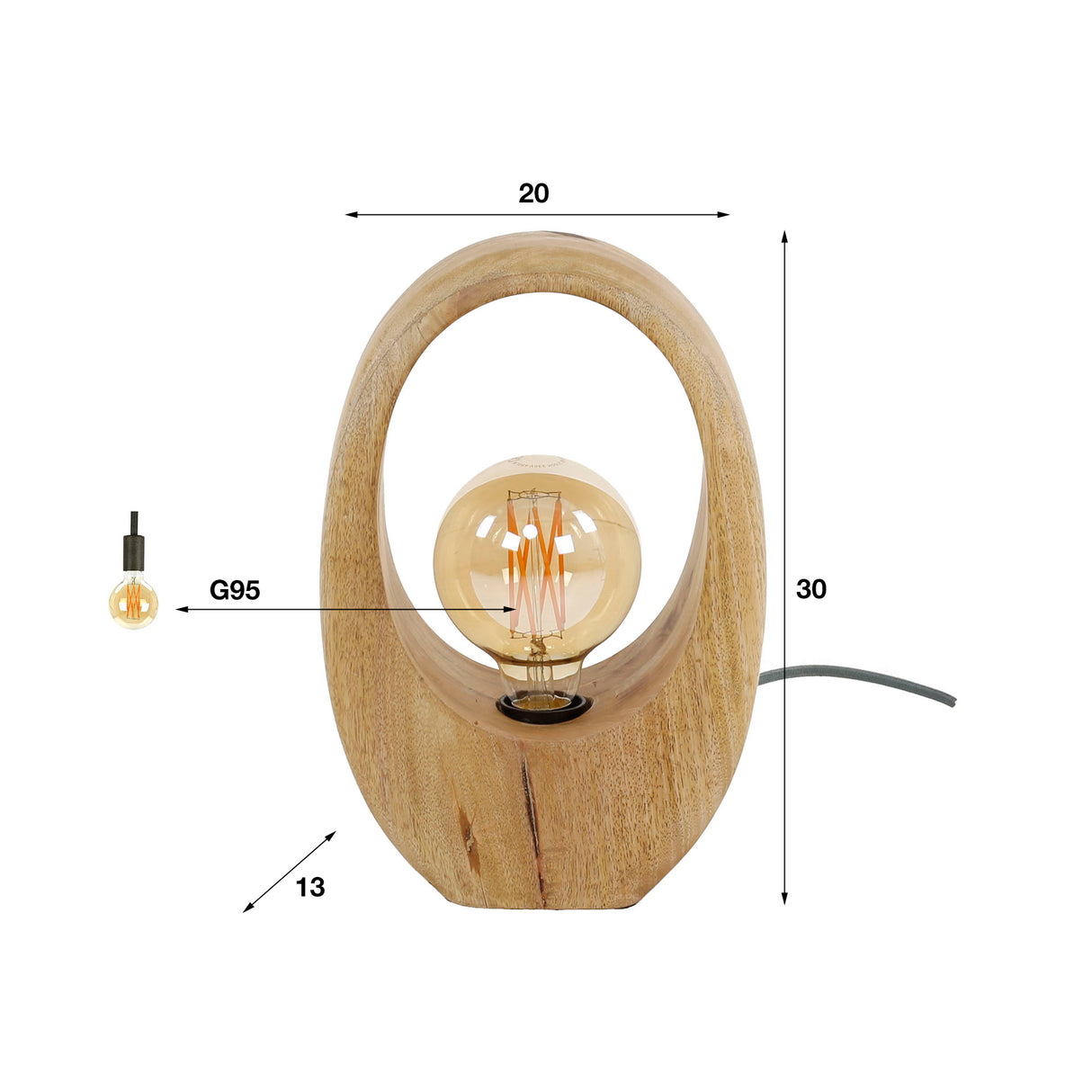 Bordlampe økologisk Brenn mangotræ 30 cm