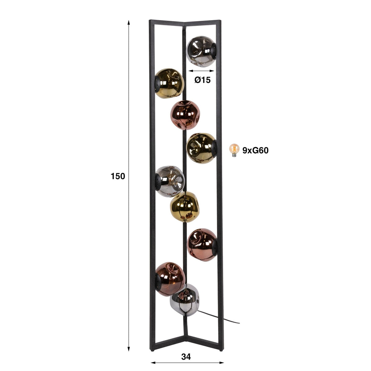 Vloerlamp - Industriële Vloerlamp Ada 9 - lichts Gekleurd Glas Hoek - Dimehouse
