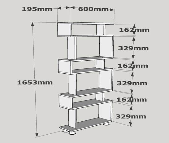 Design reol hvid med valnød melamin Blok 60x165x19,5 cm
