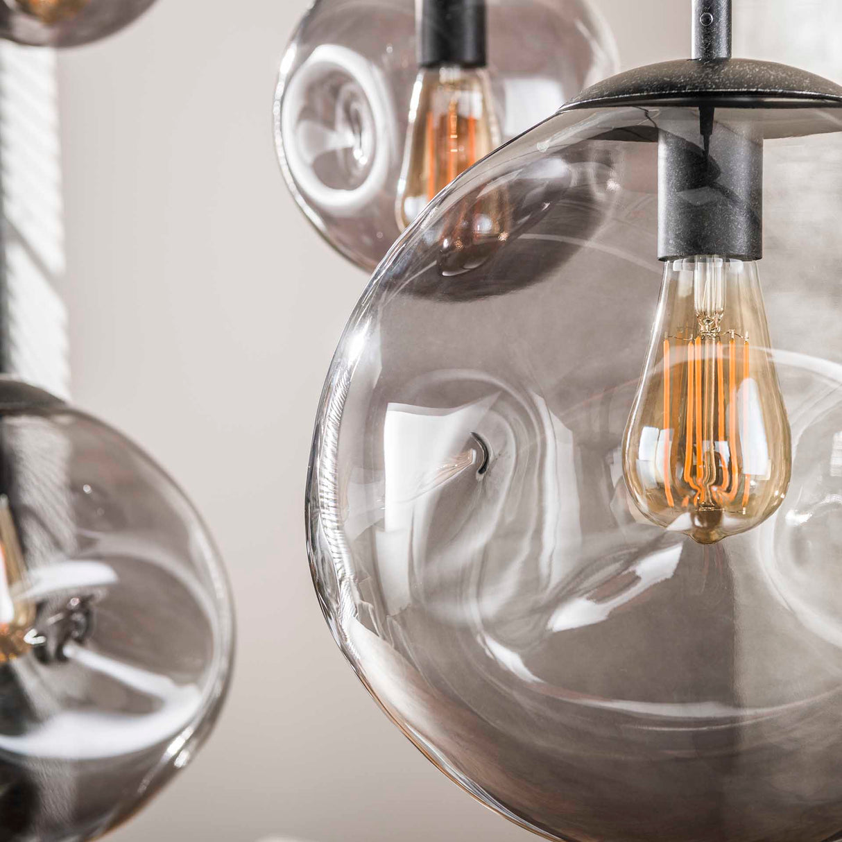 Industriel Pendellampe Nova Sort 6-lys Bænk 135 cm