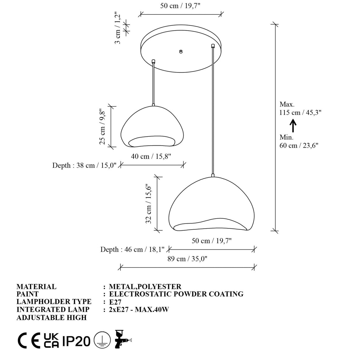 LORA-40-50-T-LUNA Hvid glasfiberhætte