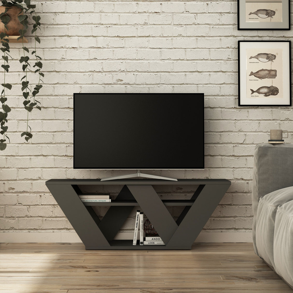 TV Meubels - TV Meubel Pipralla Antraciet Melamine 110x40x30 cm - Dimehouse