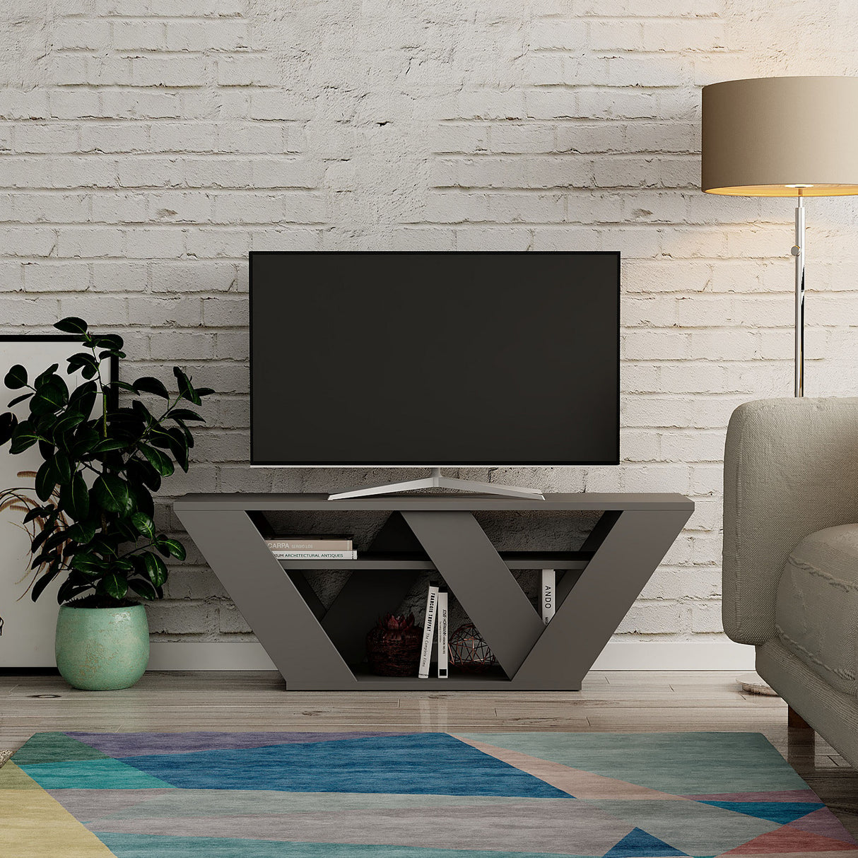 TV Meubels - TV Meubel Pipralla Antraciet Melamine 110x40x30 cm - Dimehouse