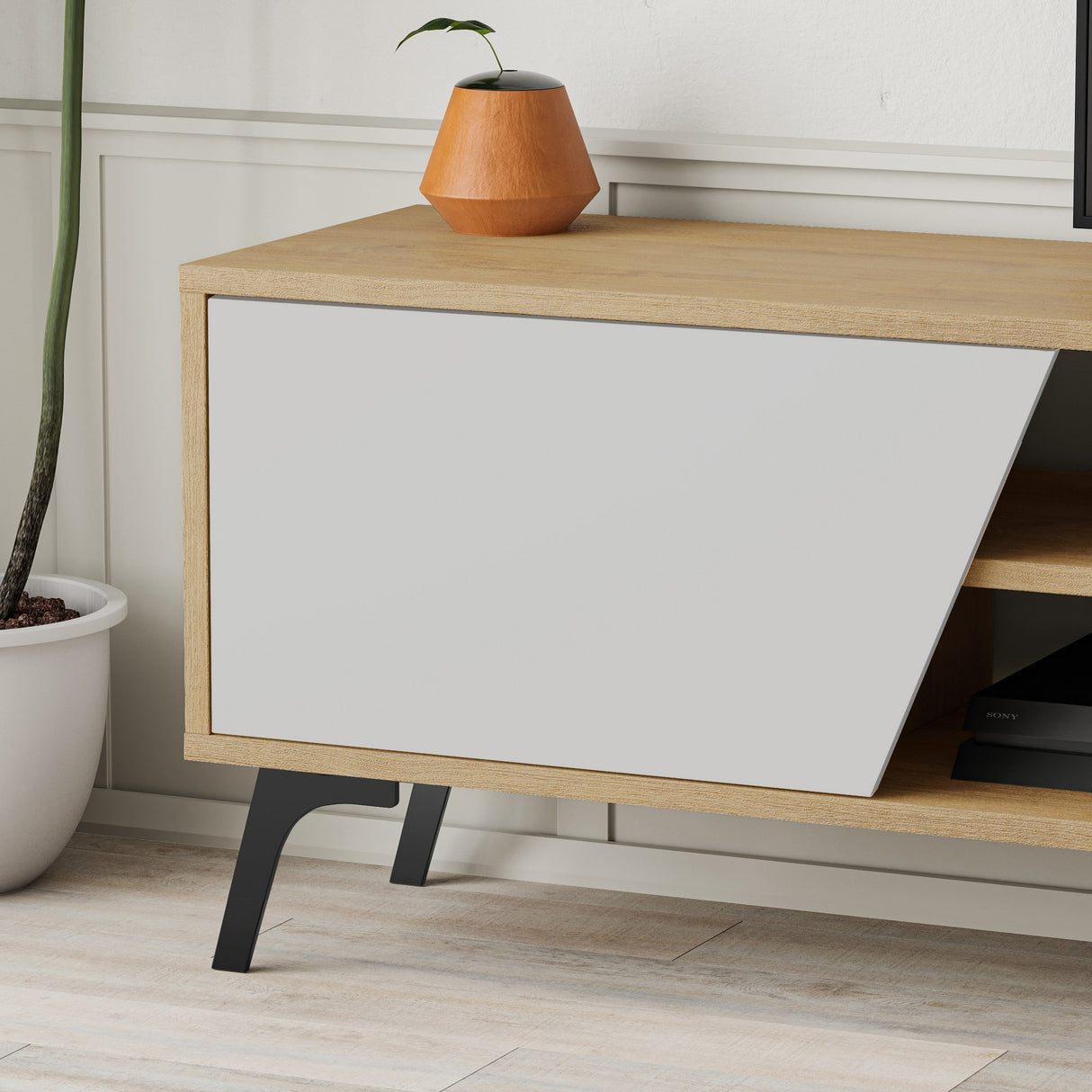 TV Meubels - TV Meubel Fiona Eik Wit Melamine 180x48x35,6 cm - Dimehouse