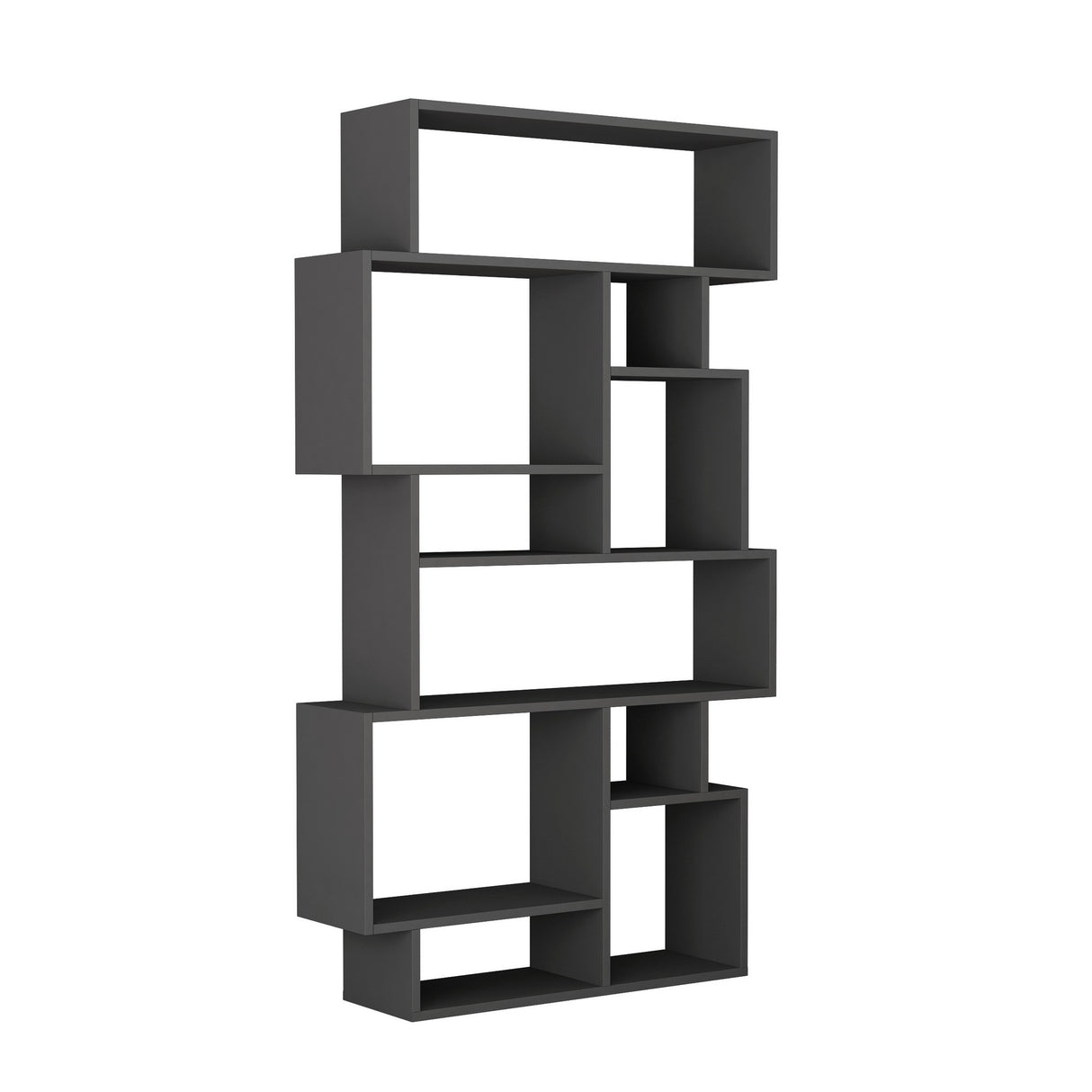 Boekenkasten - Asymmetrische boekenkast antraciet melamine Karmato 96x168,5x25,5 cm - Dimehouse