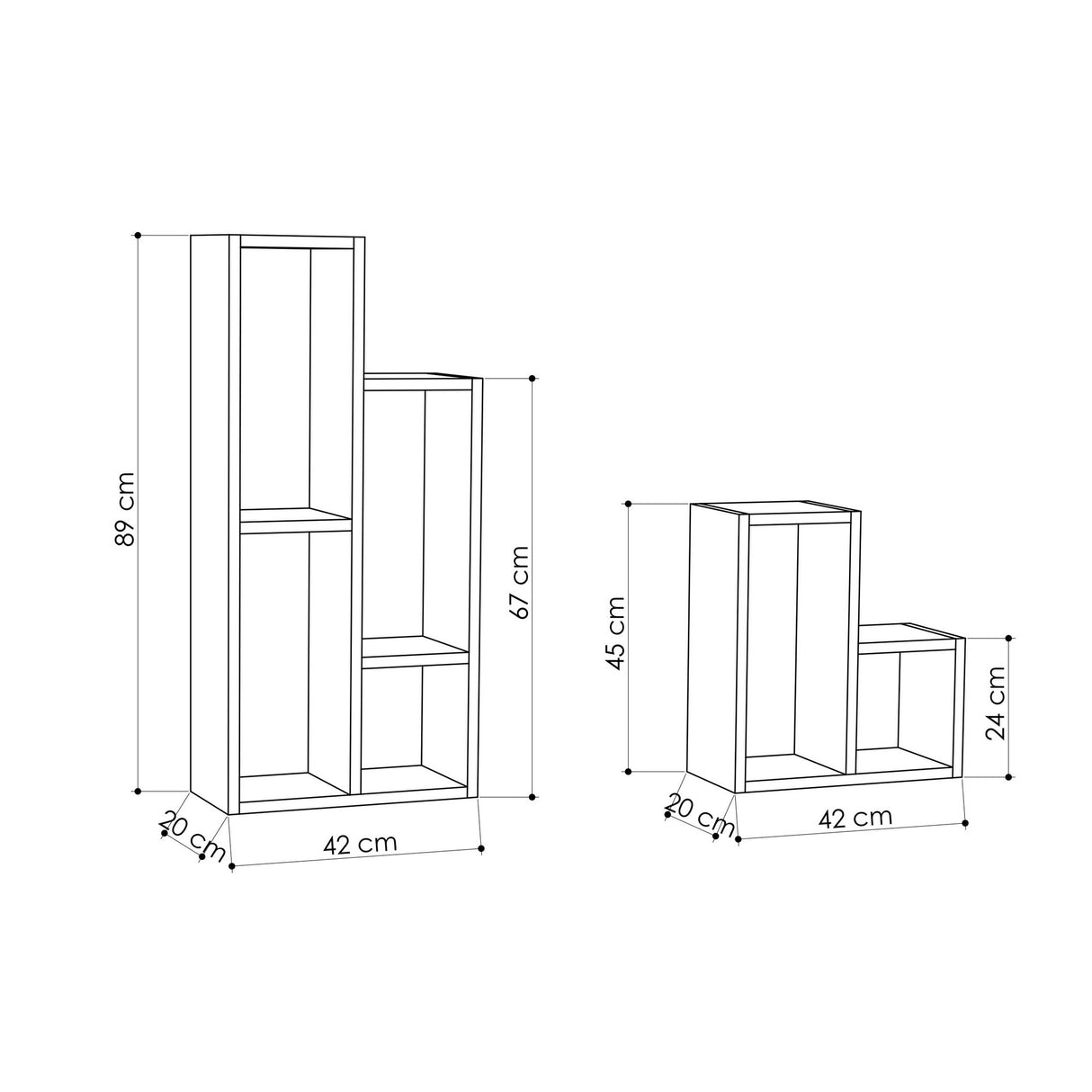 Modulopbygget reol eg melamin Sule 42x89x20 cm