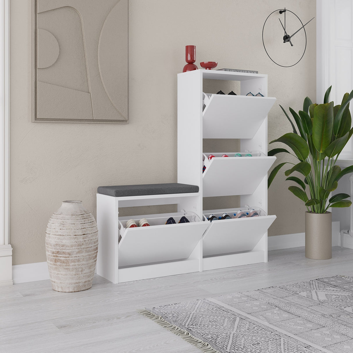Schoenenkasten - Schoenenkast Dude Wit Melamine 105x118,5x26 cm - Dimehouse