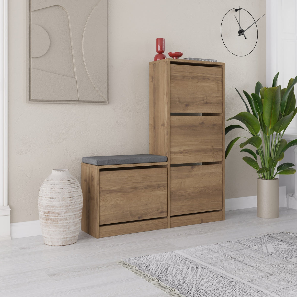 Schoenenkasten - Schoenenkast Dude Naturel Melamine 105x118,5x26 cm - Dimehouse