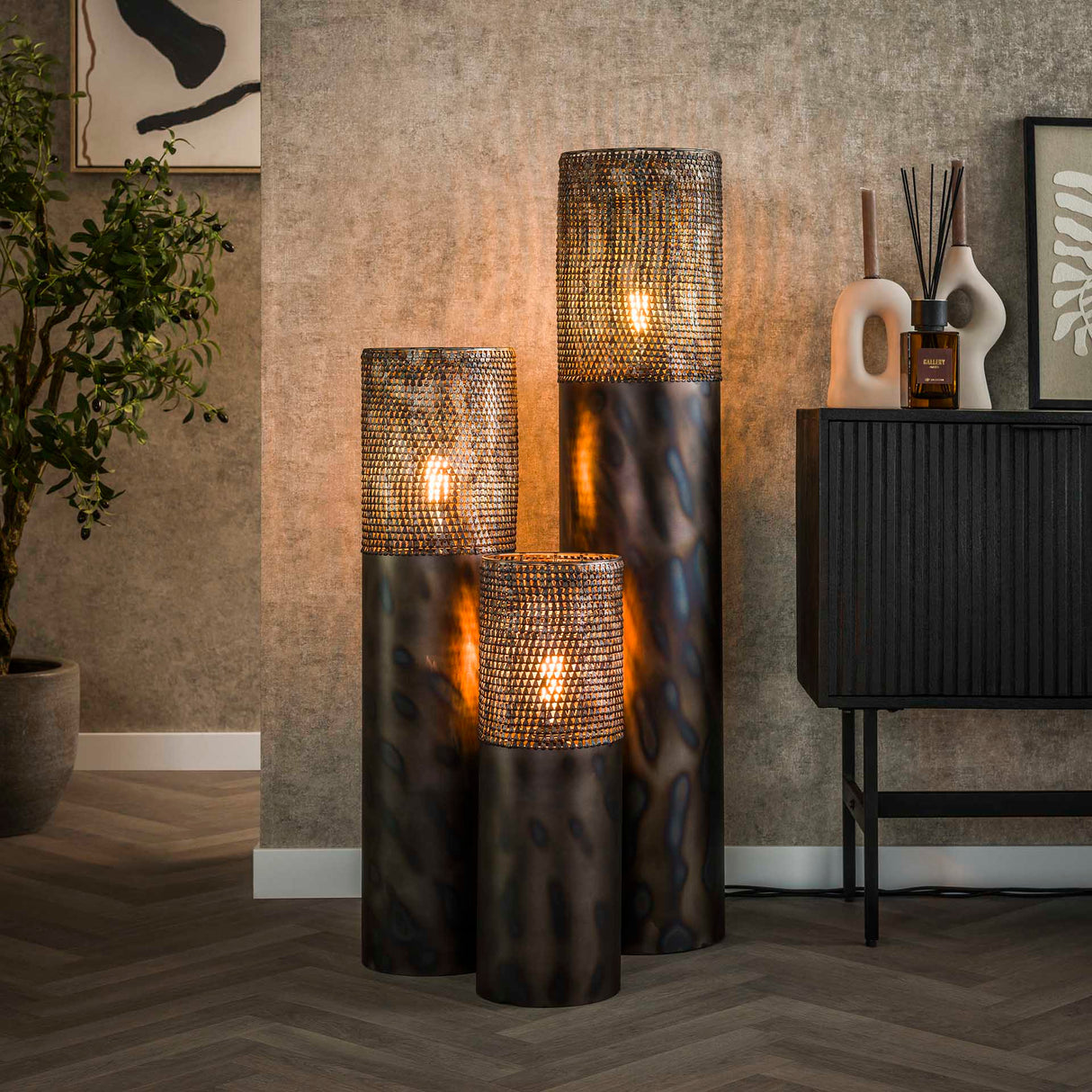 Gulvlampe cylinder Brick 60 cm sort brun