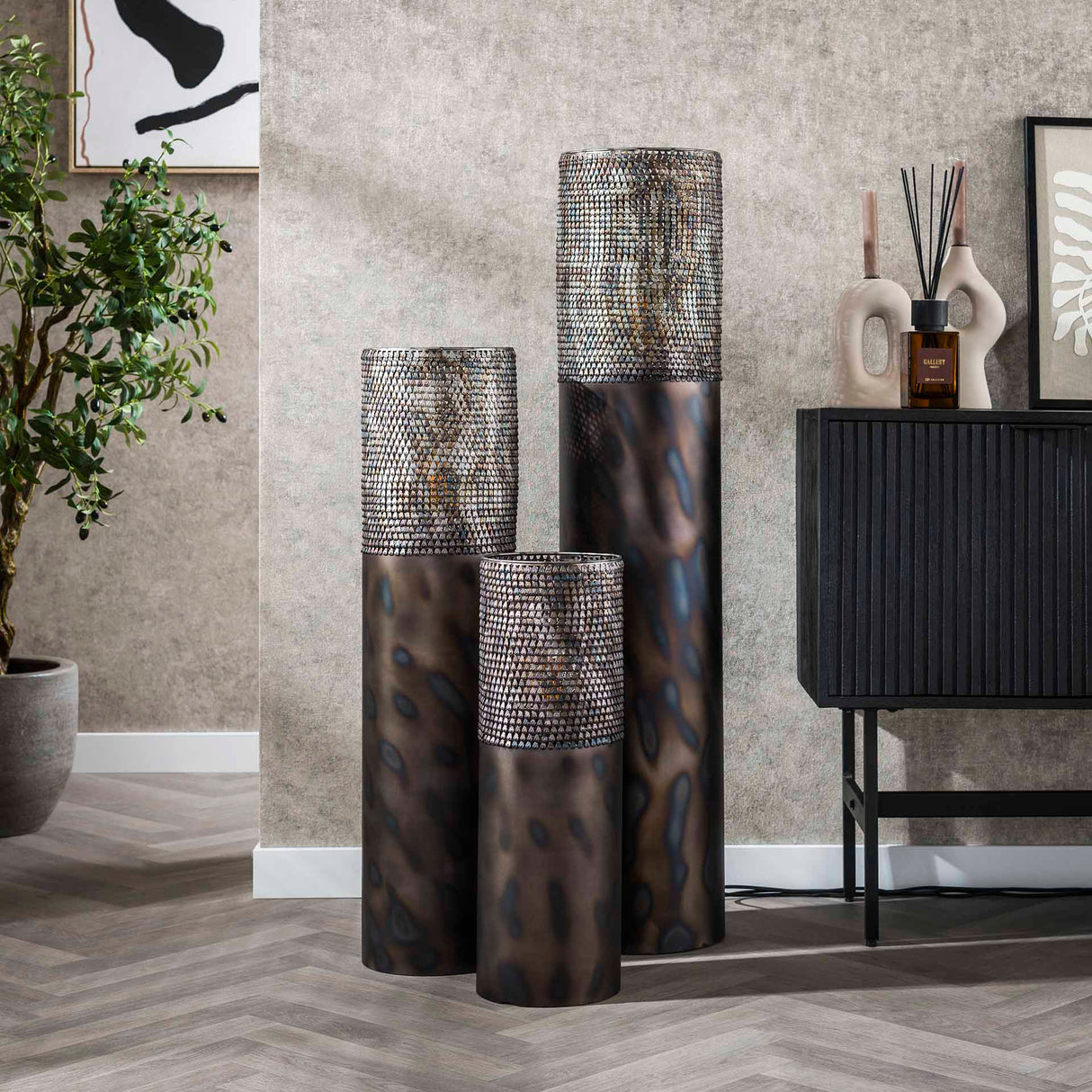 Gulvlampe cylinder Brick 120 cm sort brun