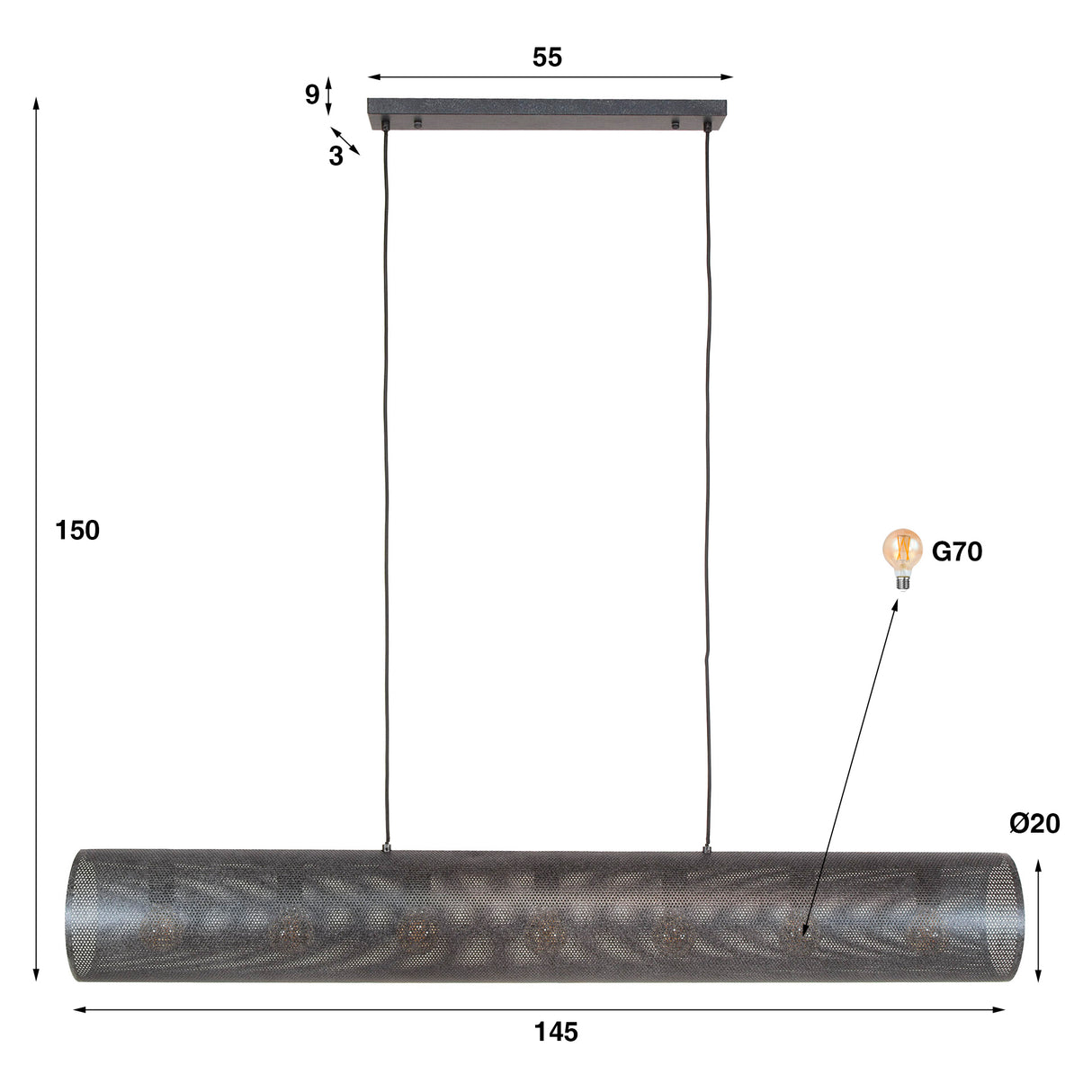 Loftlampe Knox 7-lys XL mesh sort