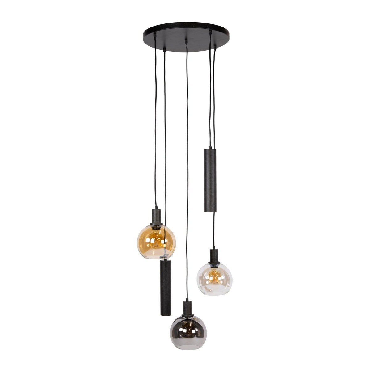 Hanglampen - Hanglamp 5 - lichts getrapt gekleurd glas zwart metaal Valeo - Dimehouse