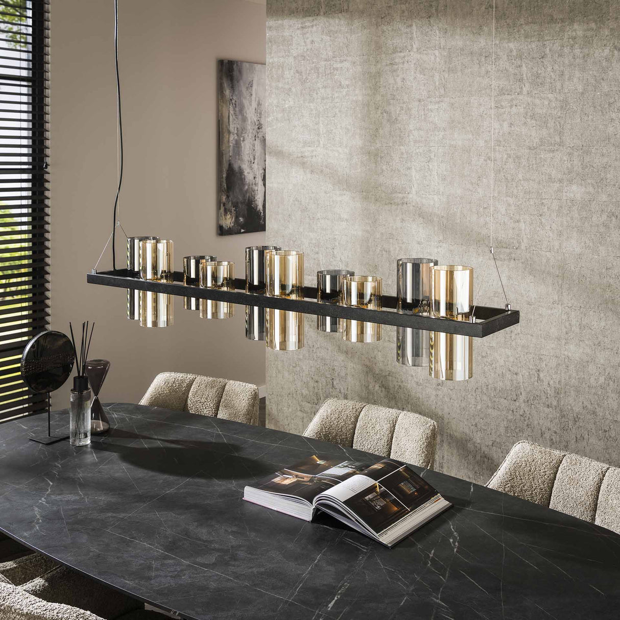 Hængelampe Khai 10-lys cylinder blandet glas