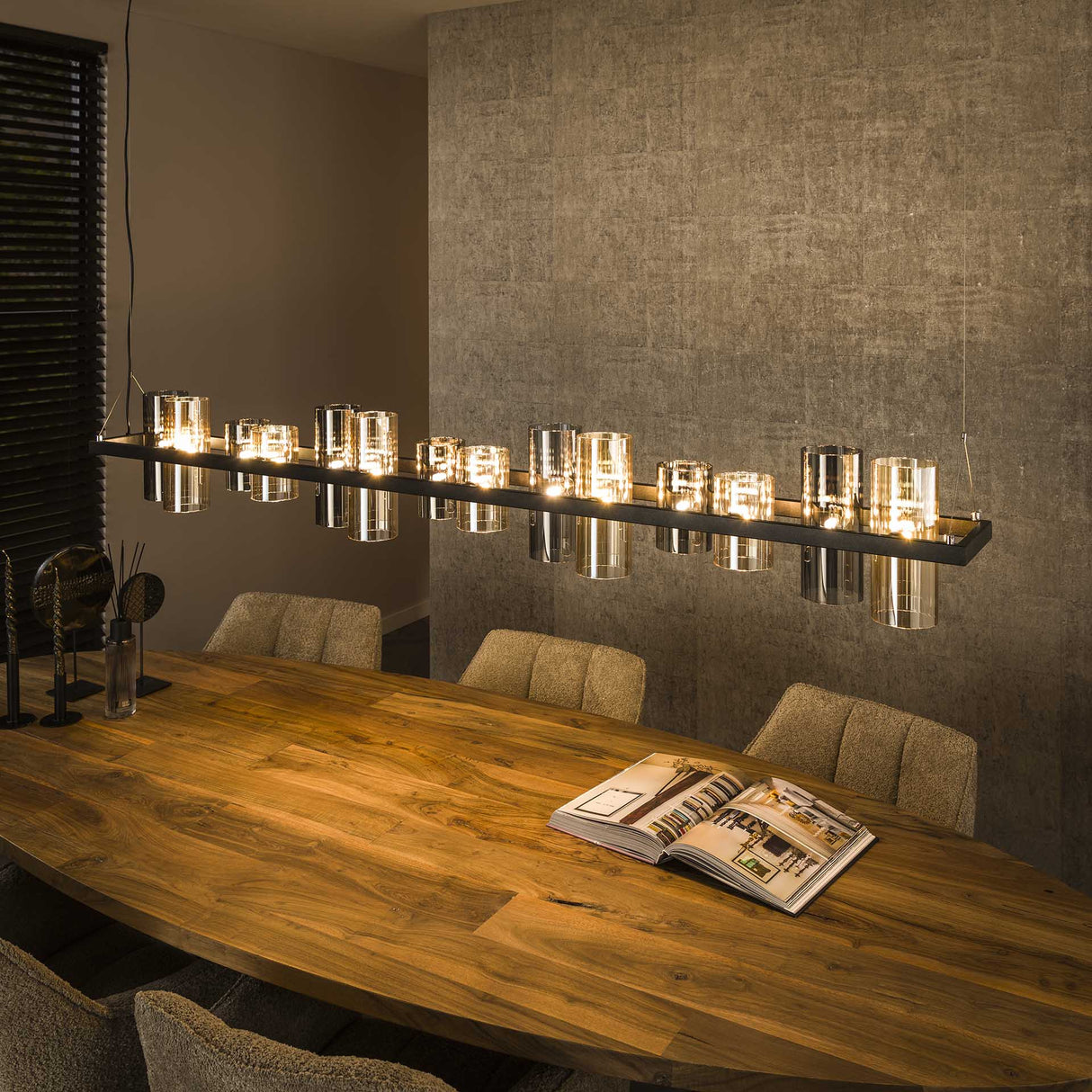 Hængelampe Khai 14-lys cylinder blandet glas