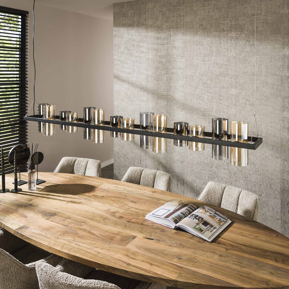 Hængelampe Khai 14-lys cylinder blandet glas