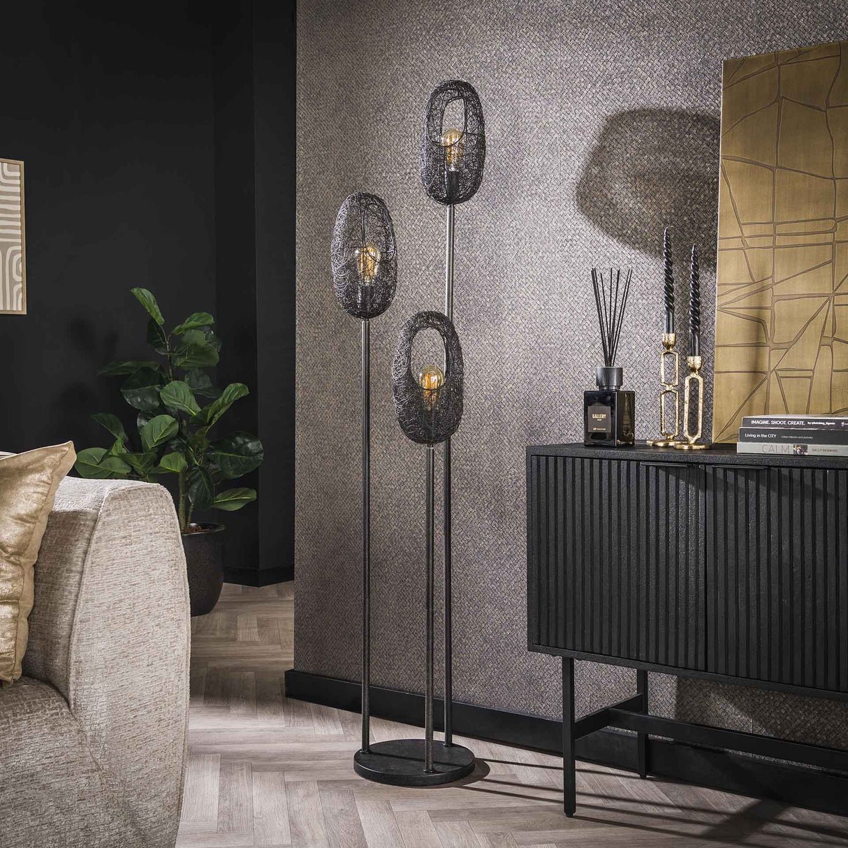 Gulvlampe Debra 3-Light Metal Black