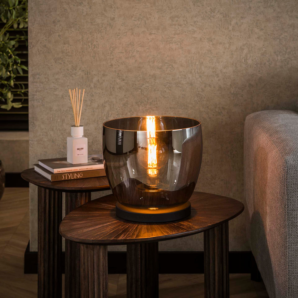 Gulvlampe Dain UP L Kromfarvet glas