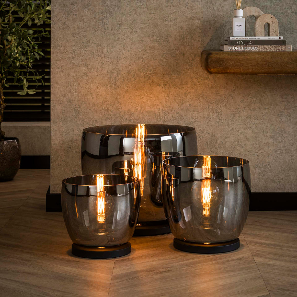 Gulvlampe Dain UP XL kromfarvet glas