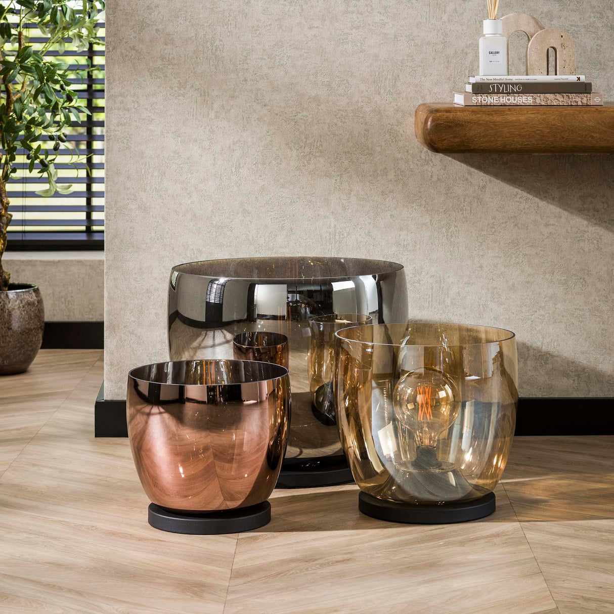 Gulvlampe Dain UP XXL Kobberfarvet glas