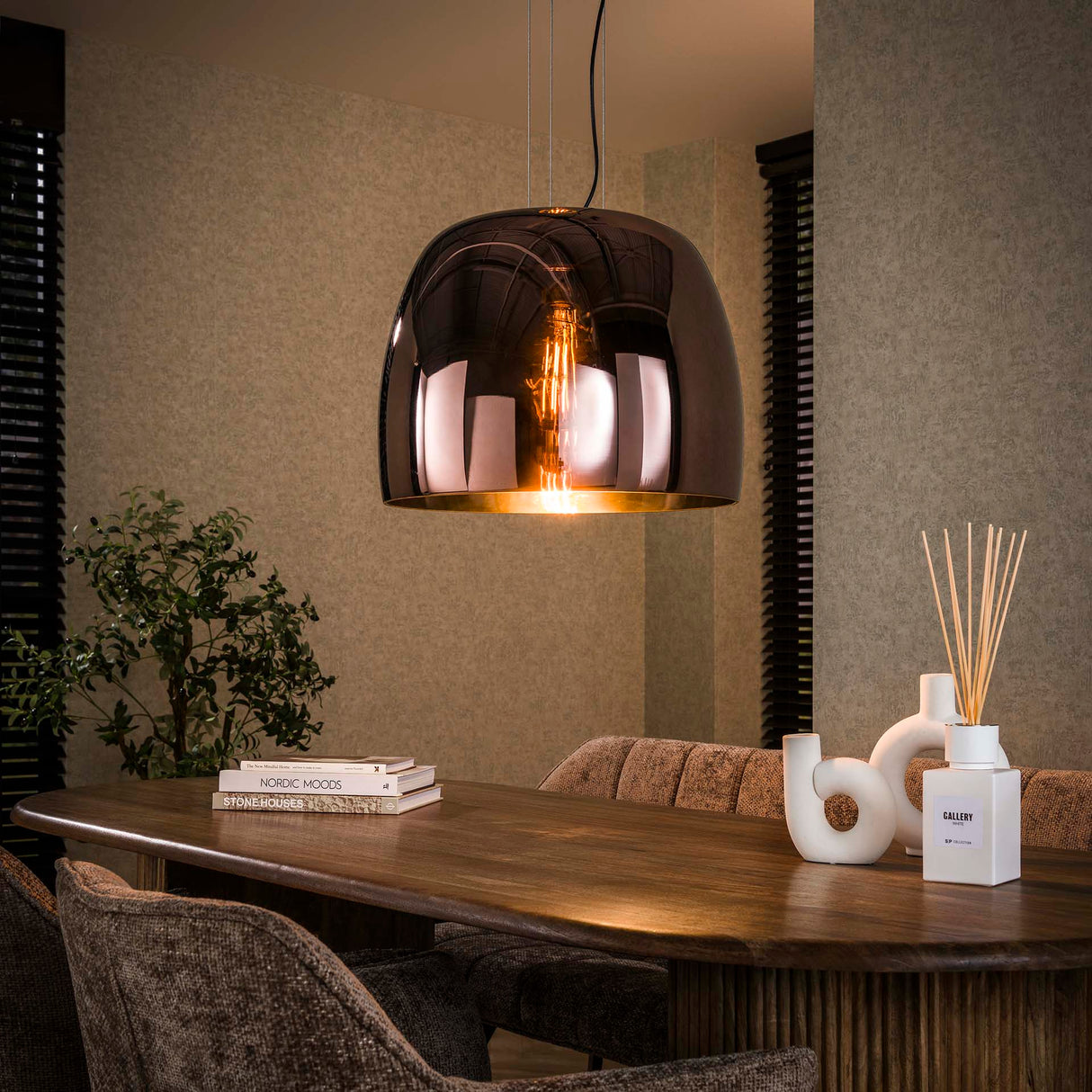 Hængelampe Dain 1-lys XL kobberfarvet glas