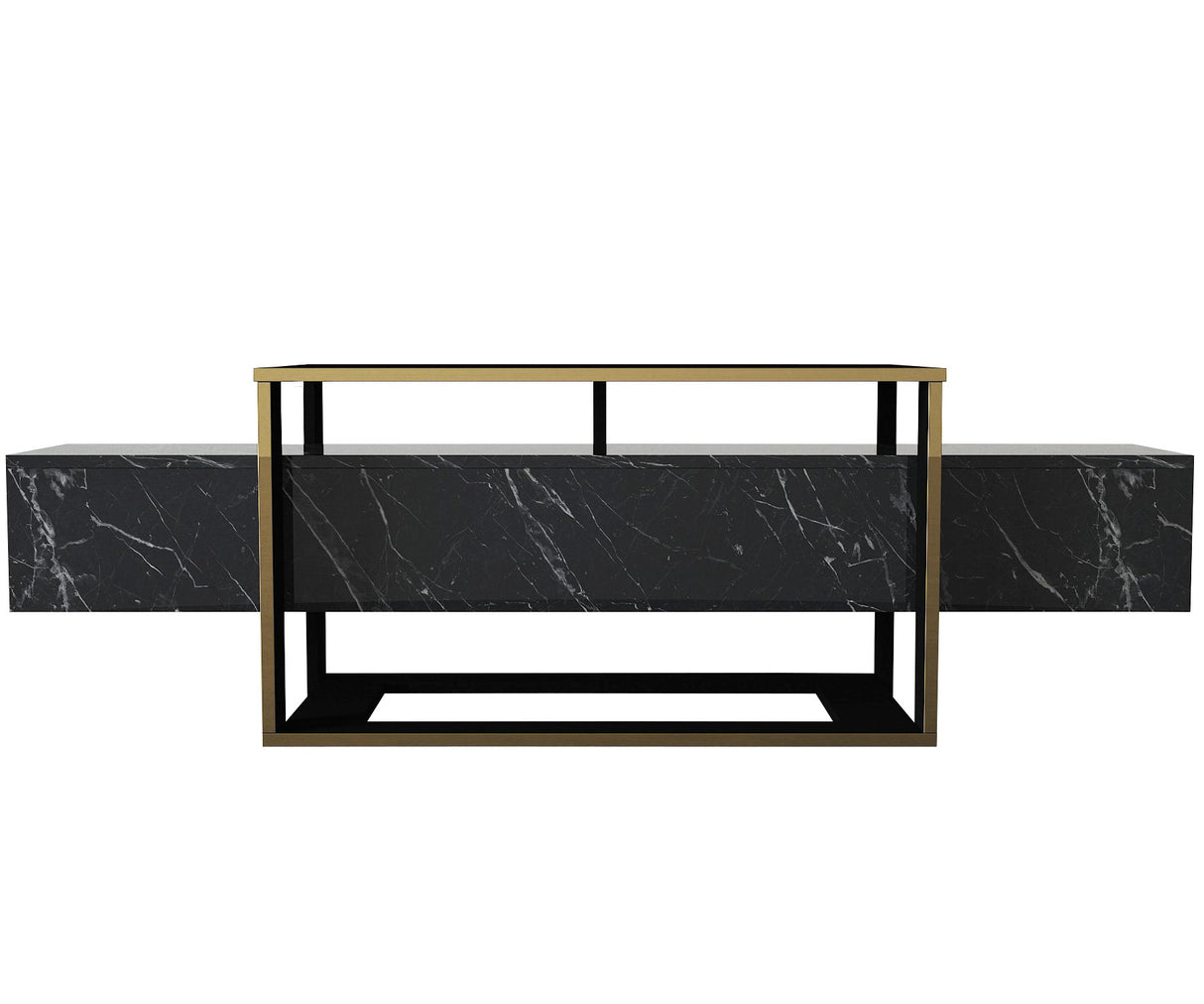TV Meubels - TV Meubel Bianco Zwart Goud Melamine 160x49,8x46,1 cm - Dimehouse