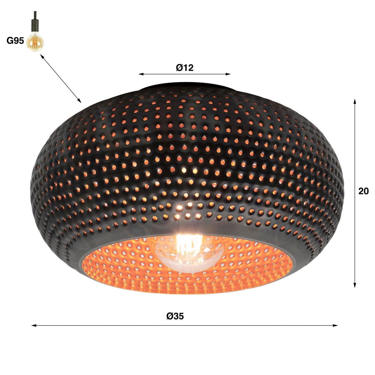 Plafondlampen - Plafondlamp Industrieel Linda Metaal Ø35 - Dimehouse
