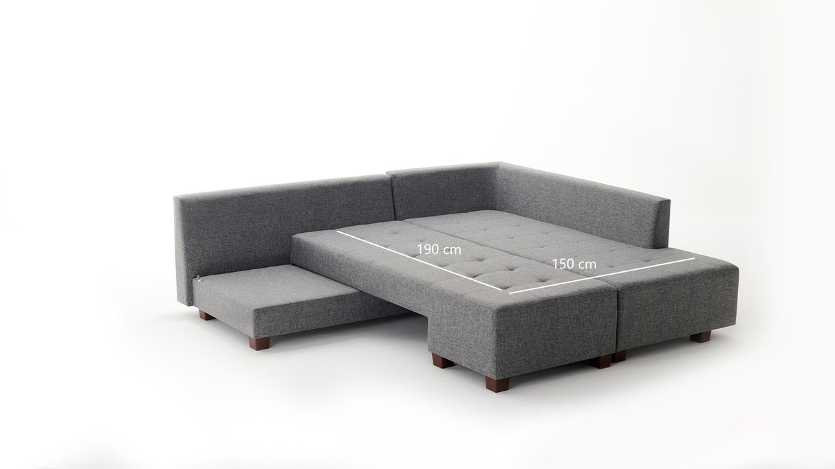 Banken - Slaapbank grijs stof - XL 280x206 cm - met wielen - Rechts - Manama - Dimehouse