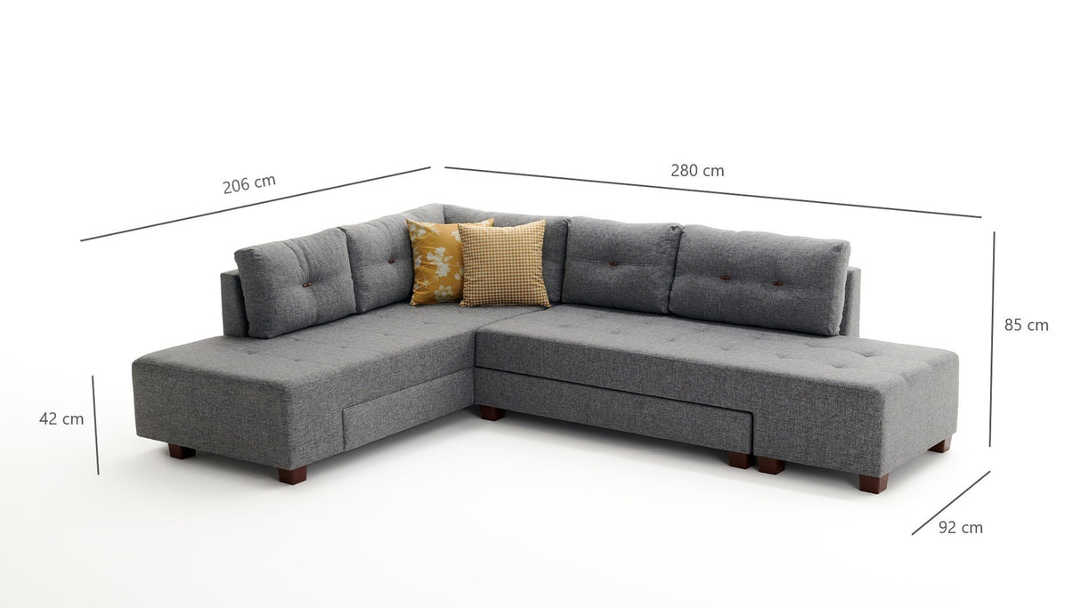 Banken - Slaapbank grijs stof - XL 280x206 cm - met wielen - Links - Manama - Dimehouse