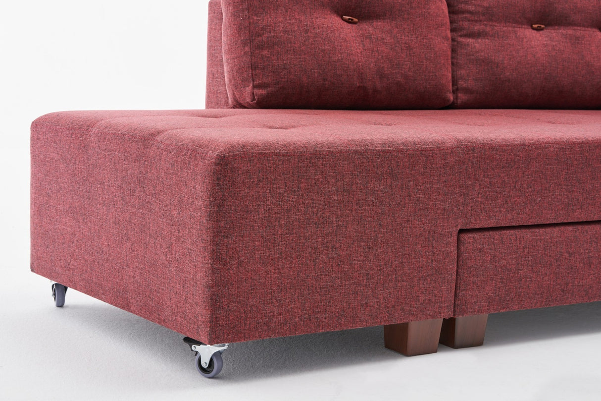 Banken - Slaapbank rood stof - XL 280x206 cm - met wielen - Rechts - Manama - Dimehouse